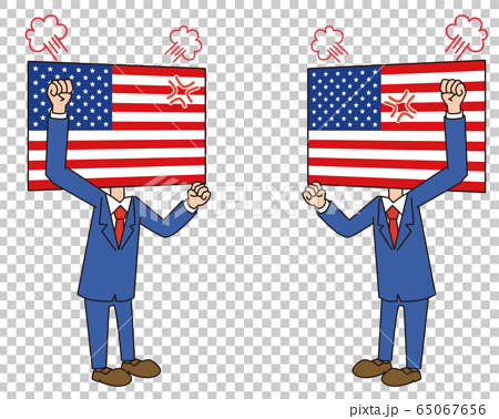 アメリカ 米国 国旗 擬人化 キャラクター 怒る 怒りのイラスト素材