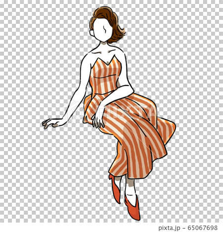 モデル 女性 洋服 レトロ ビンテージ ストライプのイラスト素材
