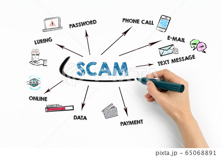 SCAM. Password, E-mail, Payment and Data Concept. Chart with keywords and icons 65068891