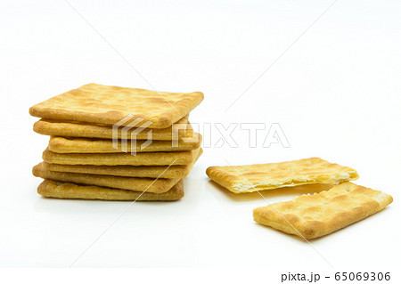 Close-up view of the crackers isolated on white background. Close-up view of the crackers isolated on white background. 65069306