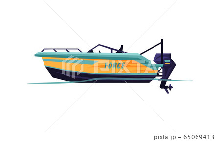 Power Boat, Speedboat, Sailboat, Modern Nautical Motorized Transport Vector Illustration 65069413