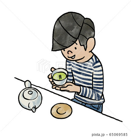 茶柱を見つけて喜ぶ男 65069585