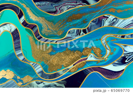 Marbled blue abstract background. Liquid marble pattern. 65069770