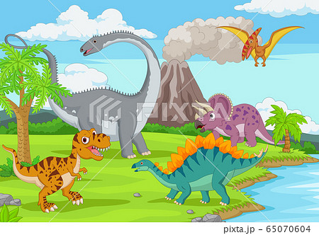 Group of funny dinosaurs in the jungle Group of funny dinosaurs in the jungle 65070604
