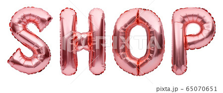 Pink golden words SHOP made of inflatable balloons Pink golden words SHOP made of inflatable balloons 65070651