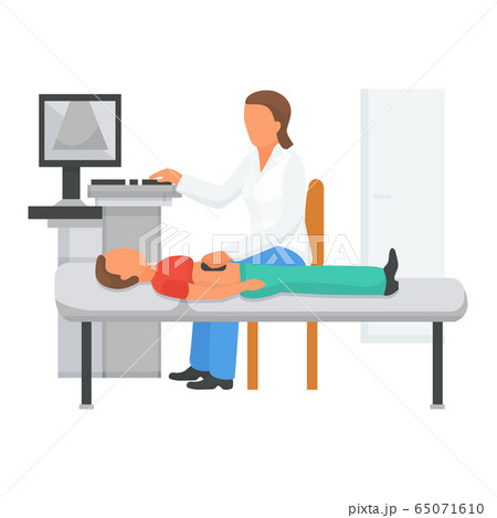 Doctor examine childs health by ultrasound, vector illustration. Medical treatment, scan cartoon patient, sonography equipment. 65071610
