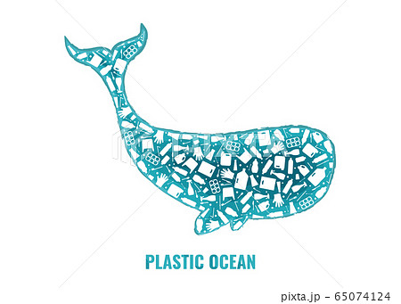 Whale Stop Ocean Plastic Pollution Conceptのイラスト素材