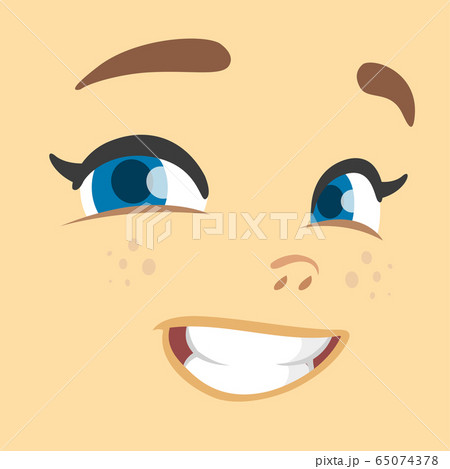 Cartoon girl smiling avatar. Cute cartoon vector girl face expressions 65074378