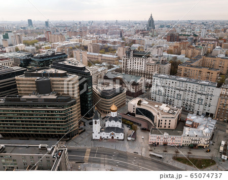 Empty White Square in Moscow during the quarantine lockdown in April 2020 65074737