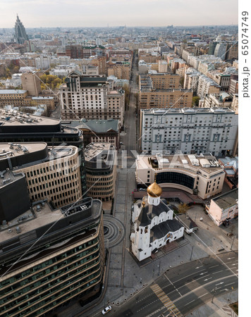 Empty White Square in Moscow during the quarantine lockdown in April 2020 65074749