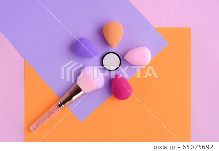 Makeup brush and sponges oncolor background, Makeup brush and sponges oncolor background, 65075692