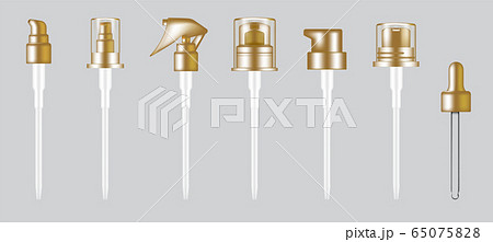 3D Mock up Realistic Gold Lid Pump, dropper and 65075828