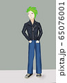 punk teenager boy in leather jacket drawing isolated on gray background with copyspace 65076001