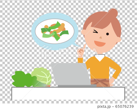 パソコンで料理のレシピを検索する女性 65076239