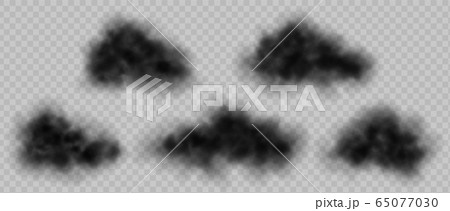 Black smoke clouds set isolated on transparent background. Air pollution concept. Stormy weather. 65077030