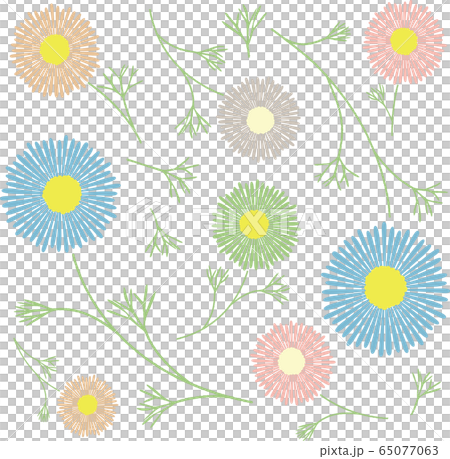 カラフルな花と葉の素材セットB 65077063