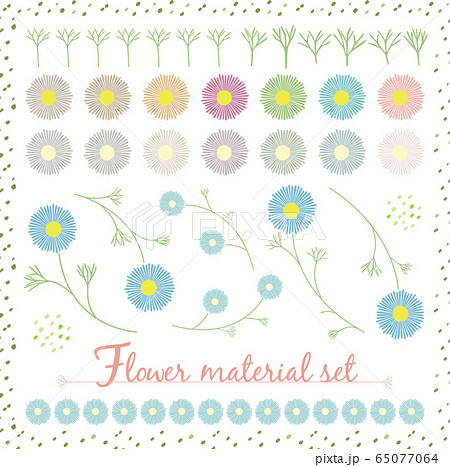 カラフルな花と葉の素材セットA 65077064