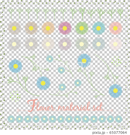 カラフルな花と葉の素材セットA 65077064