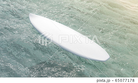 Blank white surfboard on water surface mock up, side view 65077178