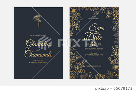 Vector invitation with gold floral elements. Vector invitation with gold floral elements. 65079172