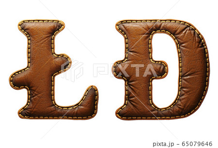 Set of symbols litecoin and dashcoin made of leather. 3D render font with skin texture isolated on white background. 65079646
