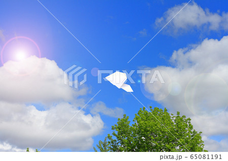 大空を飛ぶ紙ヒコーキ 65081191