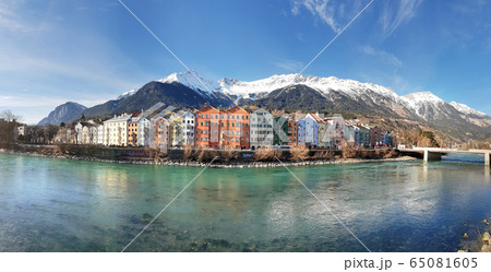 Panoramic view of Innsbruck with colourful houses Panoramic view of Innsbruck with colourful houses 65081605