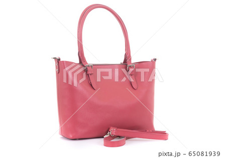 leather female coral bag with strap isolated on white background leather female coral bag with strap isolated on white background 65081939