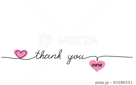 Thank you nurse one continuous line drawing, lettering, handwritten text, quote. Nurse day celebration, simple vector web banner, background with heart Thank you nurse one continuous line drawing, lettering, handwritten text, quote. Nurse day celebration, simple vector web banner, background with heart 65086501