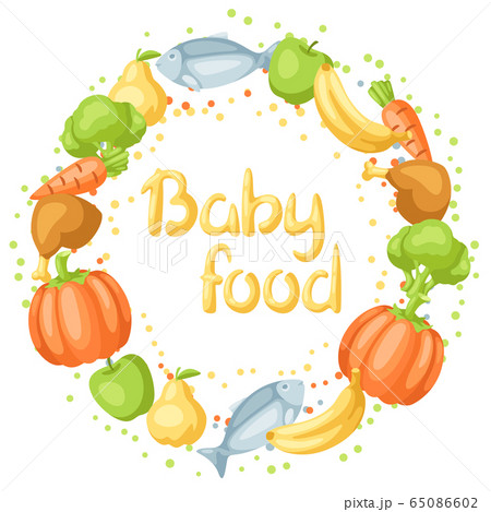Background with baby food items. 65086602