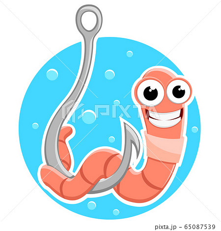 Worm on a metal hook smiles. Character. Fishing - Stock Illustration  [65087539] - PIXTA