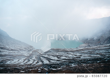 Photo of smoke volcano crater on Java island 65087720