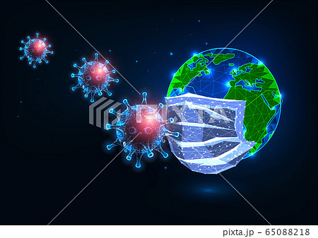 Futuristic covid-19 coronavirus global Pandemic. Medical mask protects planet from viruses 65088218