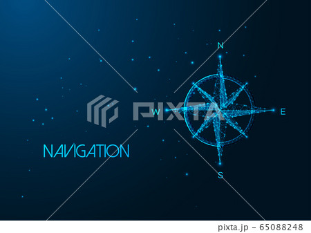 Futuristic navigation concept with glowing low polygonal compass rose Futuristic navigation concept with glowing low polygonal compass rose 65088248
