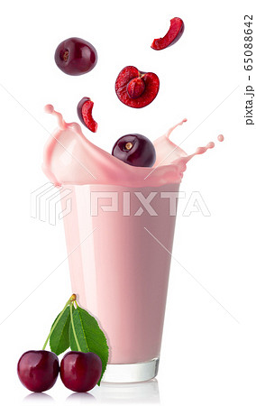 cherry milkshake in glass 65088642