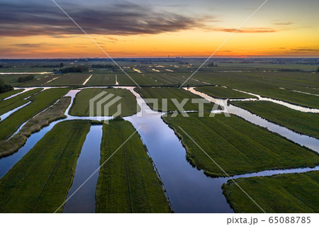 Aerial view of Sunset over Historic dutch 65088785