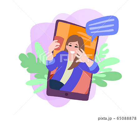Young woman socializing and chatting online through gadget. Young woman socializing and chatting online through gadget. 65088878