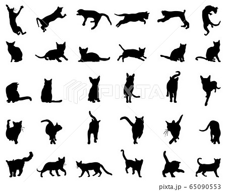 Big Set Of Cats Silhouettes On A White Backgroundのイラスト素材