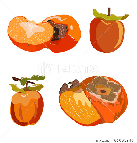 Persimmon whole and cut set isolated on white 65091340