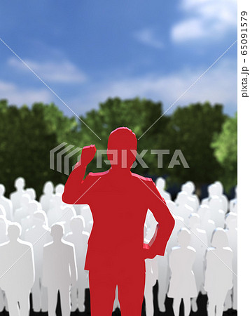 CG立体イラスト 人々の前で熱弁をふるう男性 リーダーシップ CG立体イラスト 人々の前で熱弁をふるう男性 リーダーシップ 65091579