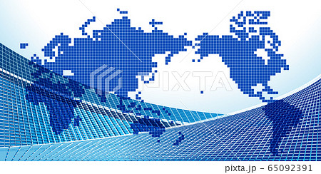 世界　地図　波　背景 65092391