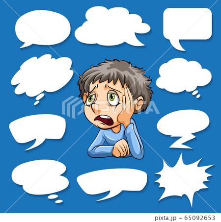 Different Shapes Of Speech Bubbles And Sad Manのイラスト素材