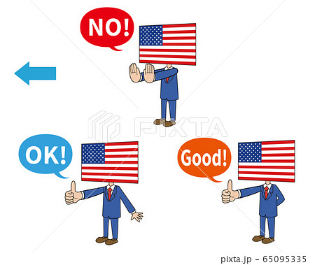アメリカ キャラクター 国旗 ハンドサイン 左側向きのイラスト素材