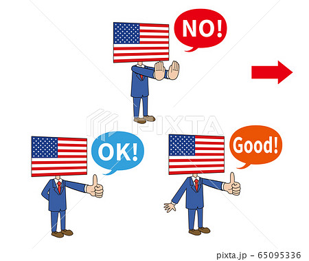 アメリカ キャラクター 国旗 ハンドサイン 右側向きのイラスト素材 65095336 Pixta