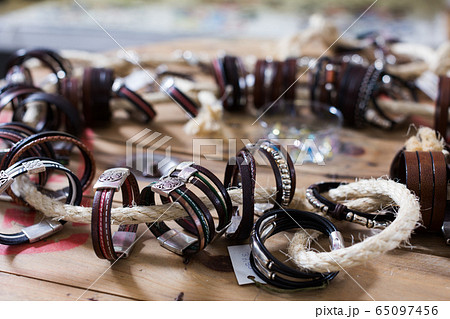 The store selling different leather bracelets The store selling different leather bracelets 65097456