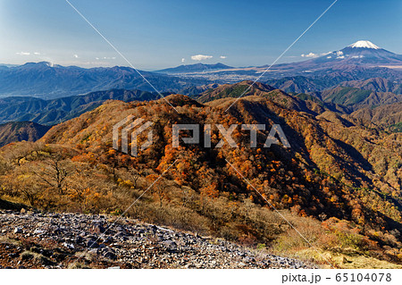 丹沢・塔ノ岳から見る紅葉の鍋割山稜と富士山 丹沢・塔ノ岳から見る紅葉の鍋割山稜と富士山 65104078
