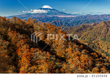 丹沢・塔ノ岳から見る紅葉の鍋割山稜と富士山 丹沢・塔ノ岳から見る紅葉の鍋割山稜と富士山 65105648