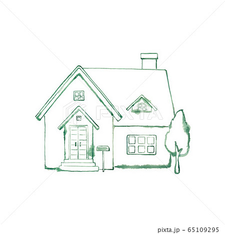 絵本風のかわいいお家 緑のイラスト素材