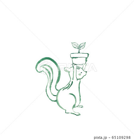 双葉を運ぶリス 緑のイラスト素材