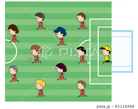 赤いユニフォームのサッカー男子チームのイラストのイラスト素材